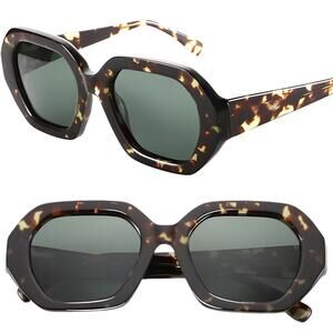 Havana Tortoise Frame Green Lens Hexagon Polarized Sunglasses Vintage for Women